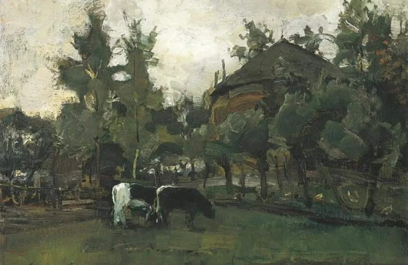 Farmyard sketch with two cows grazing, Piet Mondrian