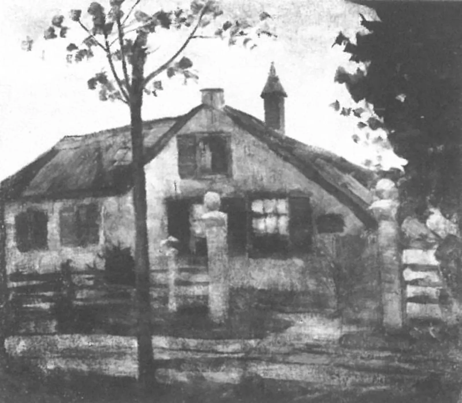Gabled farmhouse façade with large gateposts, Piet Mondrian