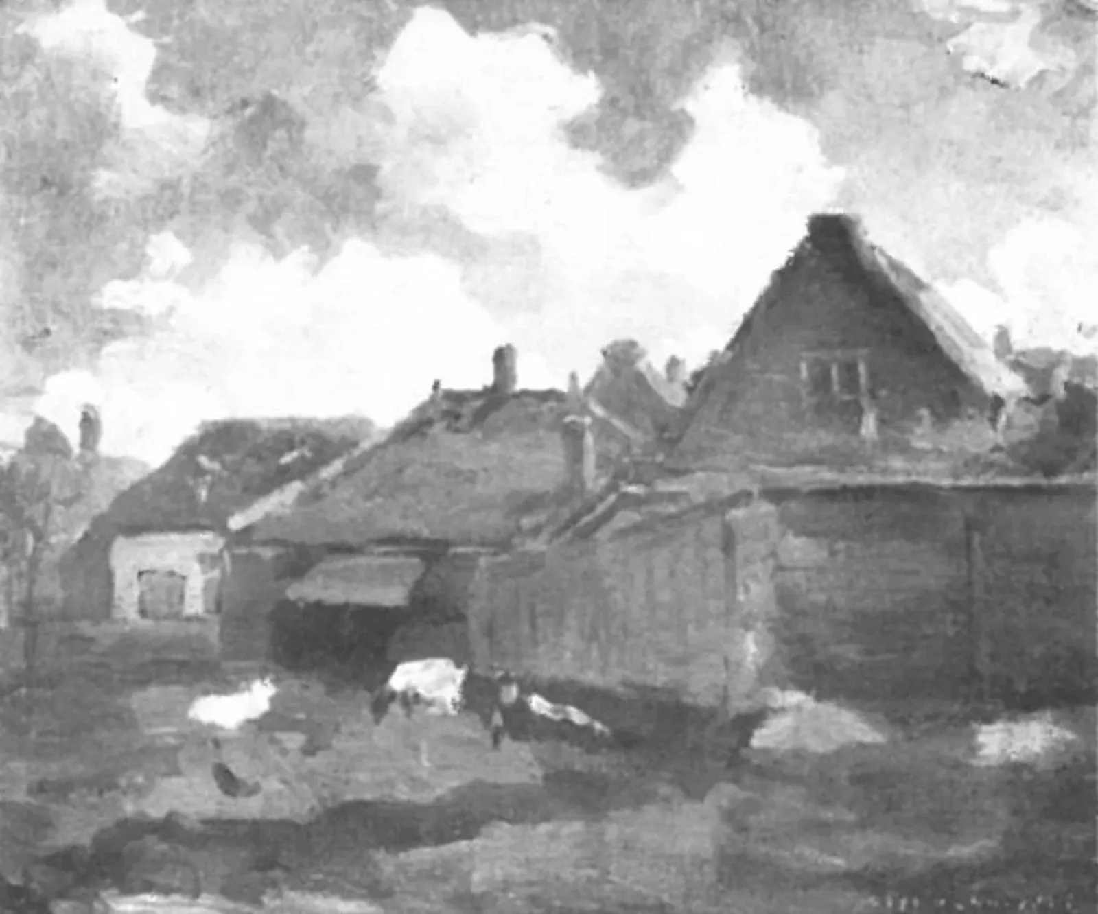 Goats grazing near buildings, Piet Mondrian