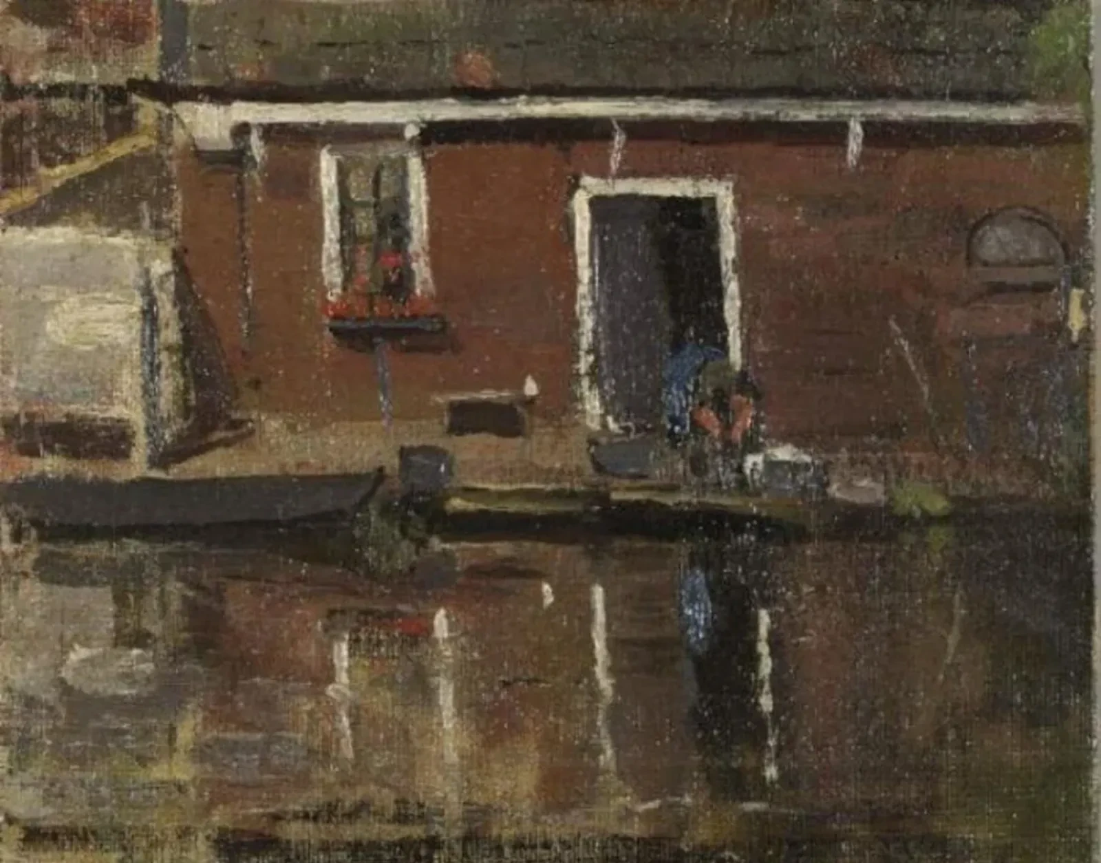 House façade on the water with woman washing, Piet Mondrian