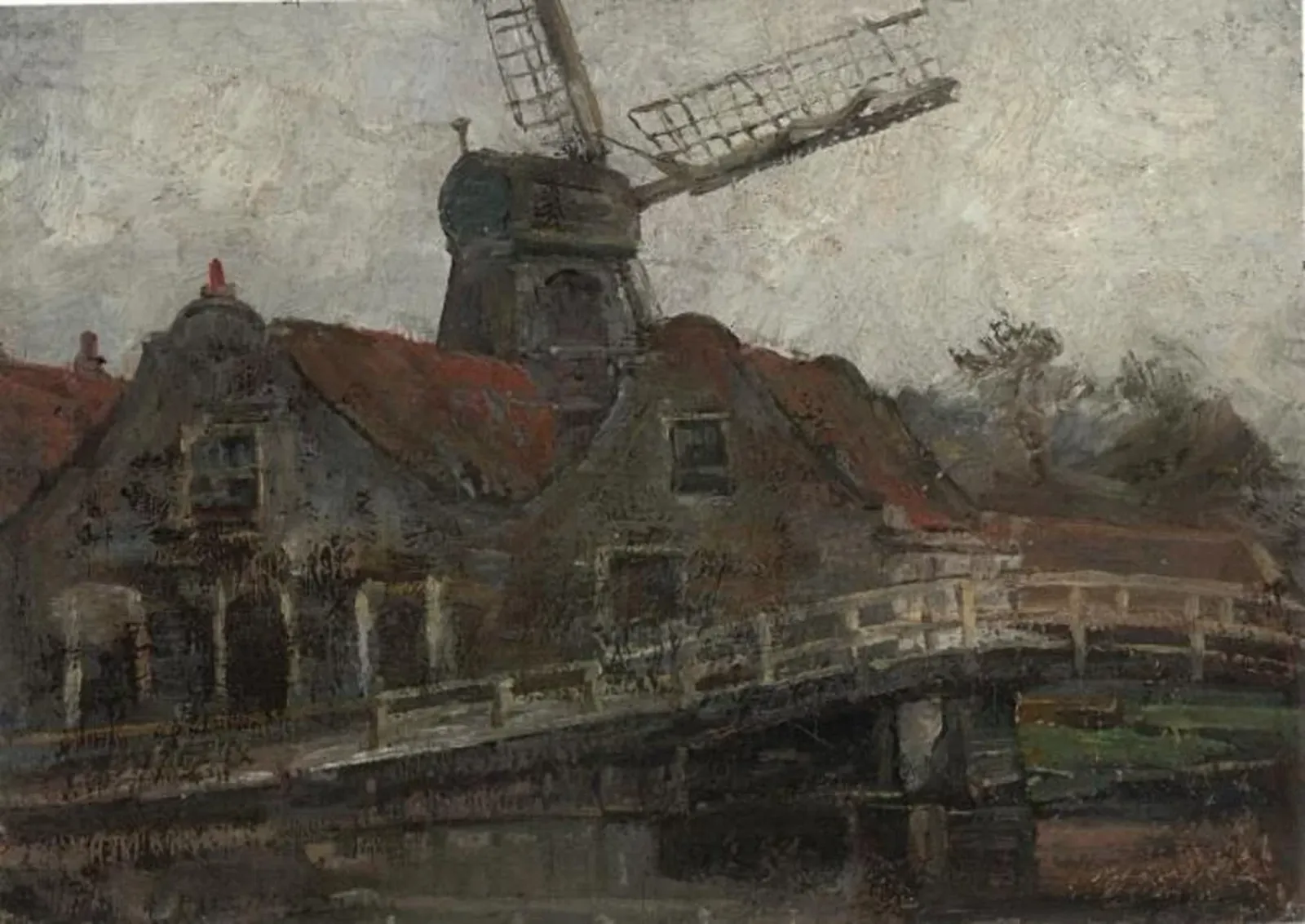 Houses and paltrok mill on the Voorweg, Piet Mondrian