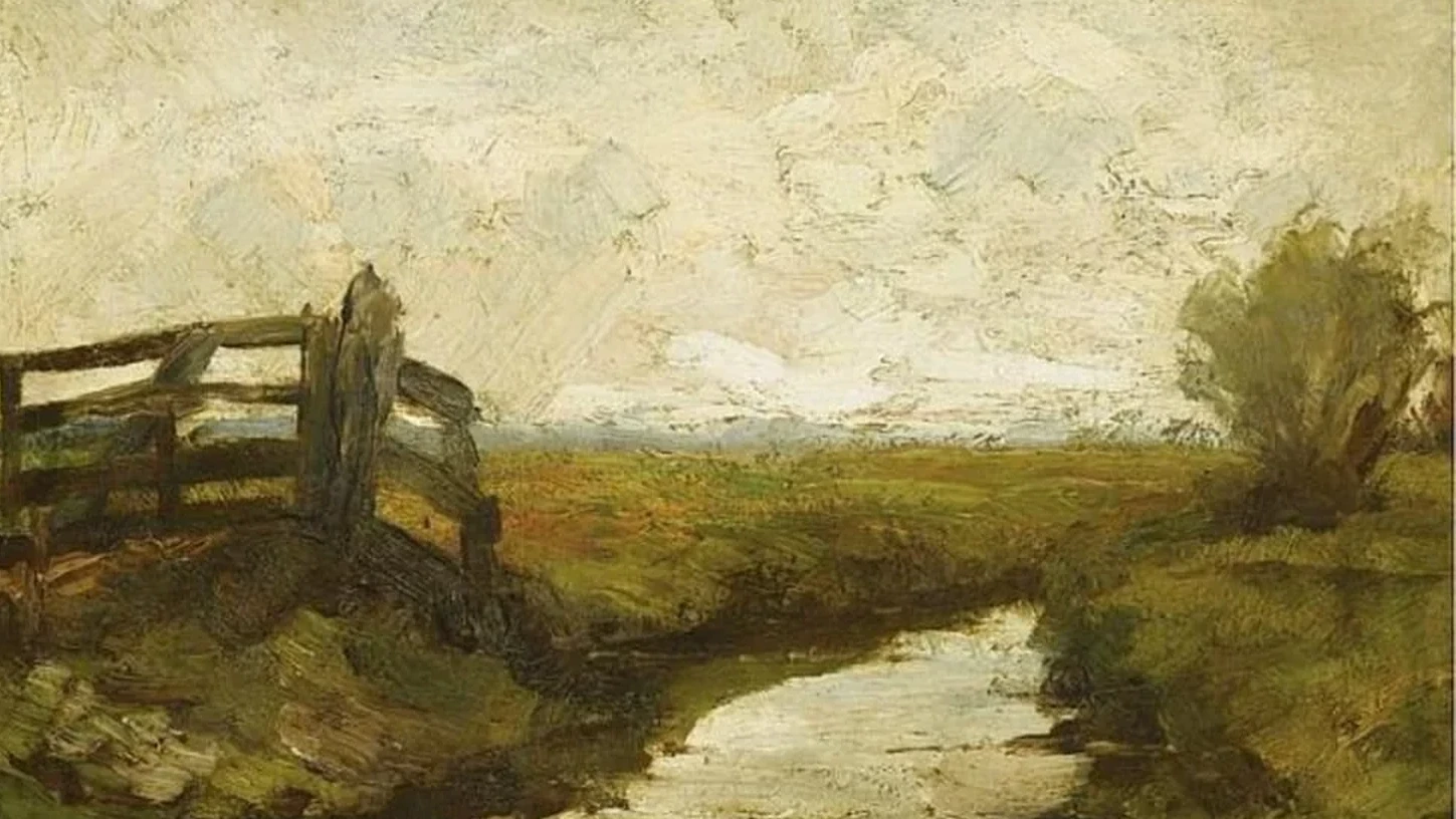 Irrigation ditch with wood gate at left, Piet Mondrian