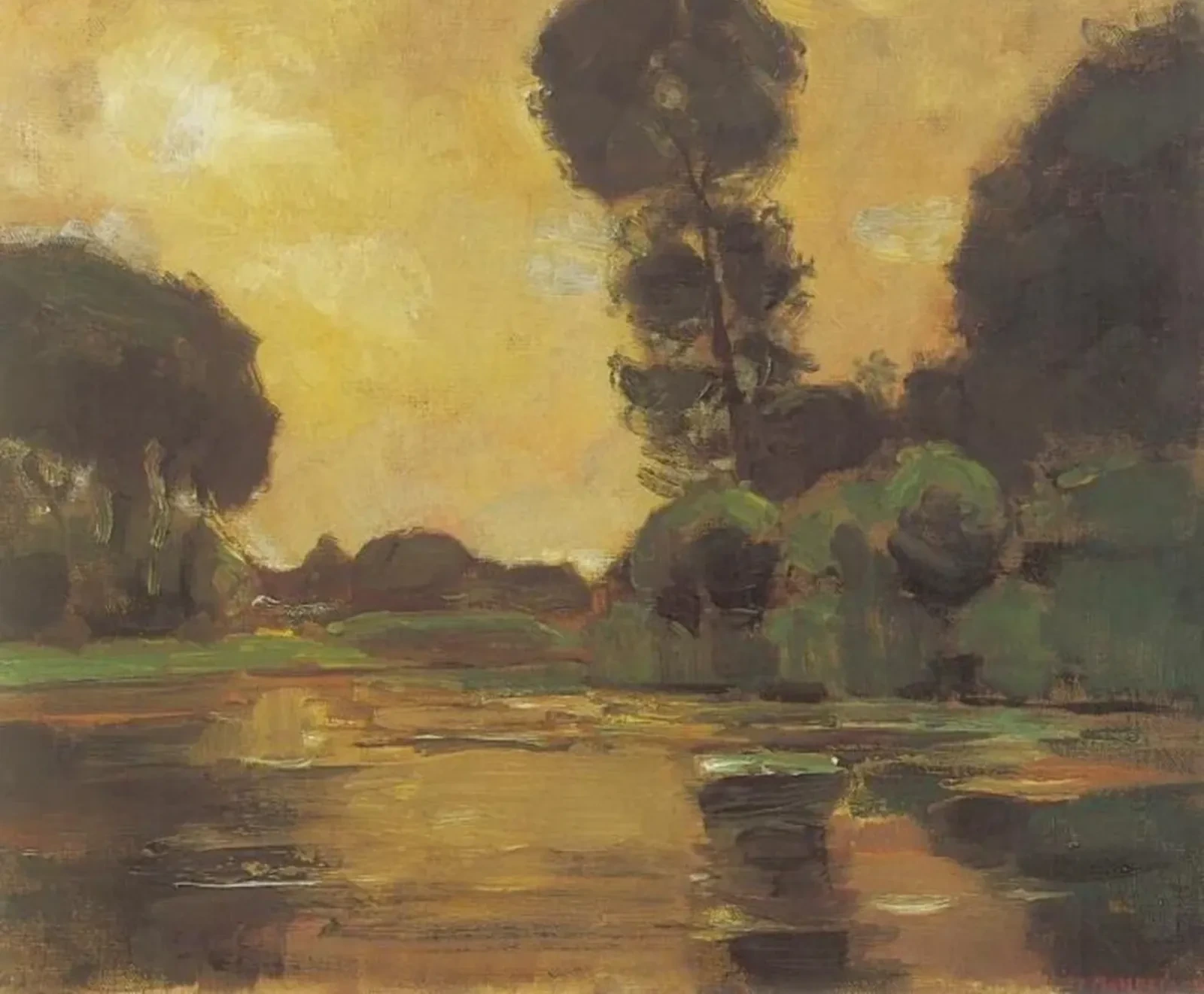 Isolated tree on the Gein with yellow-orange sky, Piet Mondrian