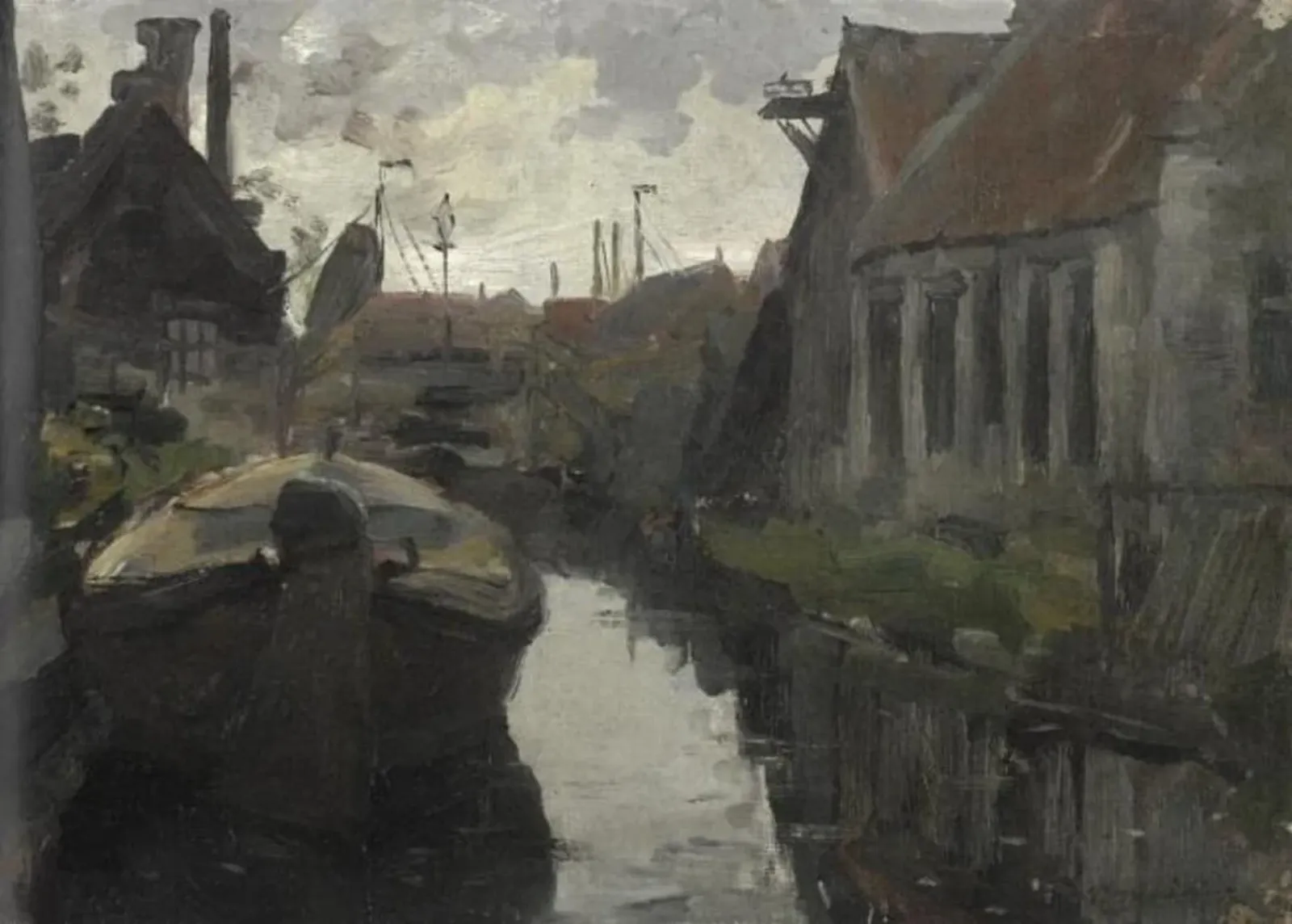 Lange Bleekerssloot with barge, Piet Mondrian