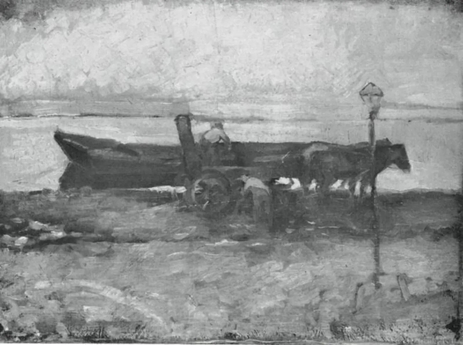 Moored barge with horses, Piet Mondrian