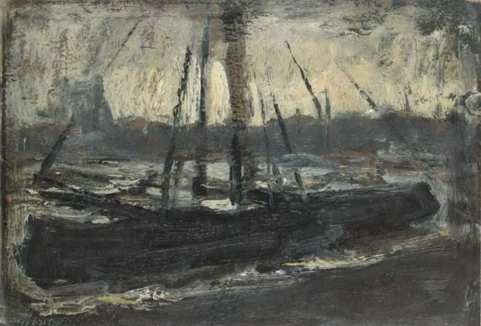 Moored tjalk in purple, Piet Mondrian