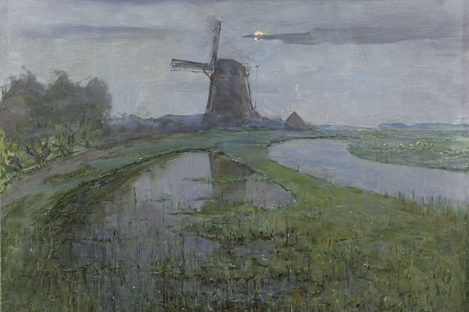 Oostzijdse Mill along the River Gein by Moonlight, Piet Mondrian