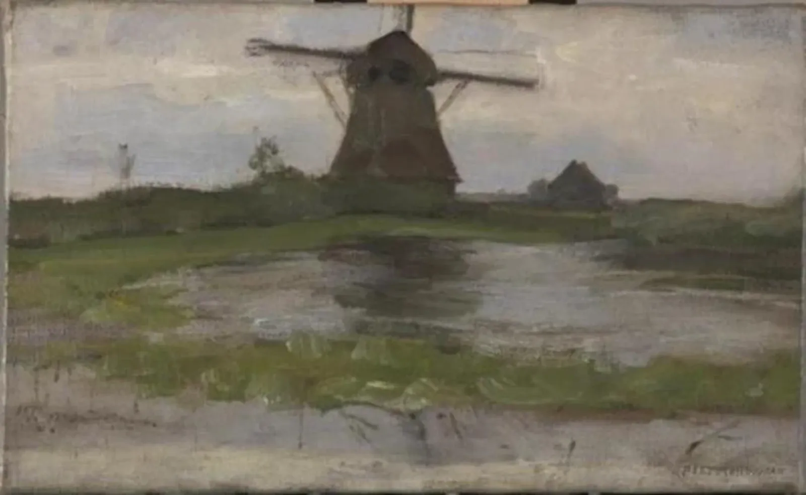 Oostzijdse mill viewed from downstream with mill at center, Piet Mondrian