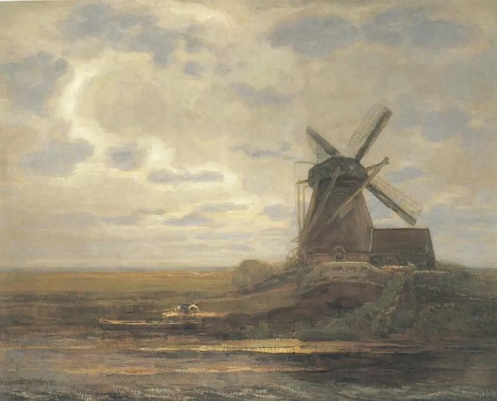 Oostzijdse mill with panoramic sunset, mill at right, Piet Mondrian