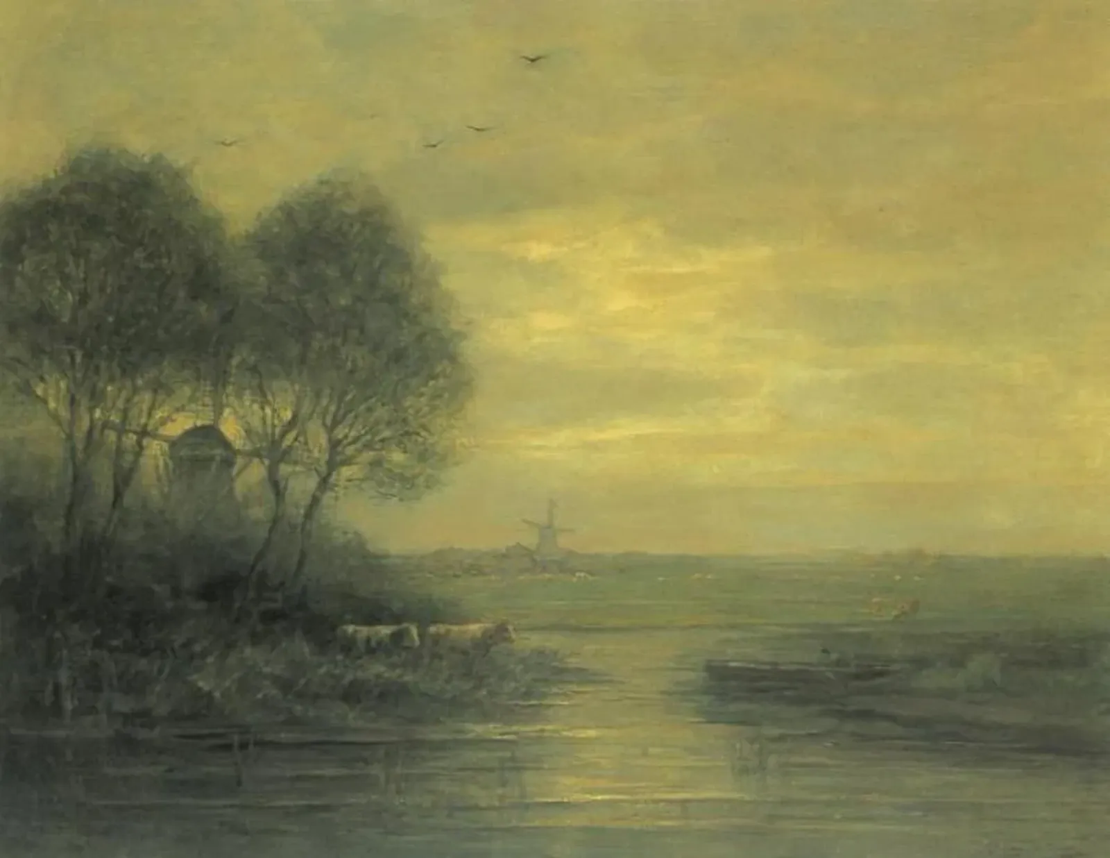 Panoramic sunset with two windmills, Piet Mondrian