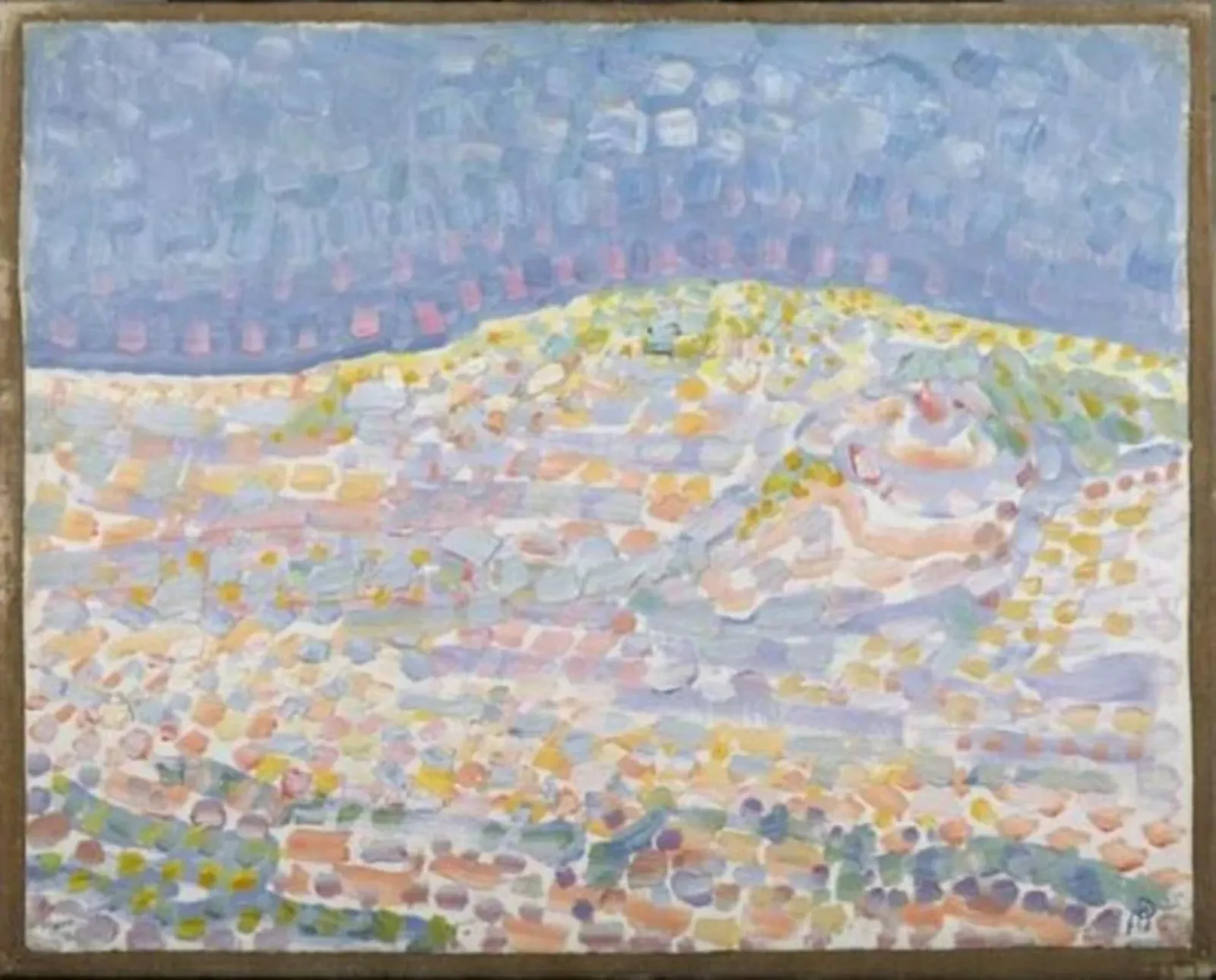 Pointillist dune study, crest at right, Piet Mondrian