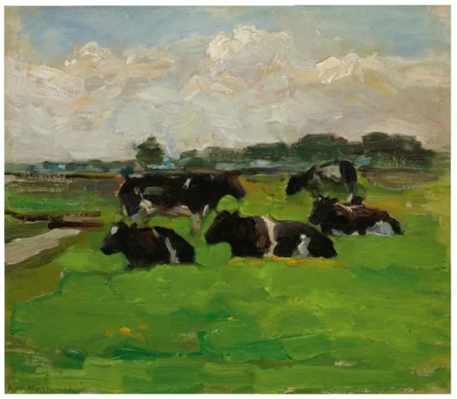 Polder landscape with group of five cows, Piet Mondrian