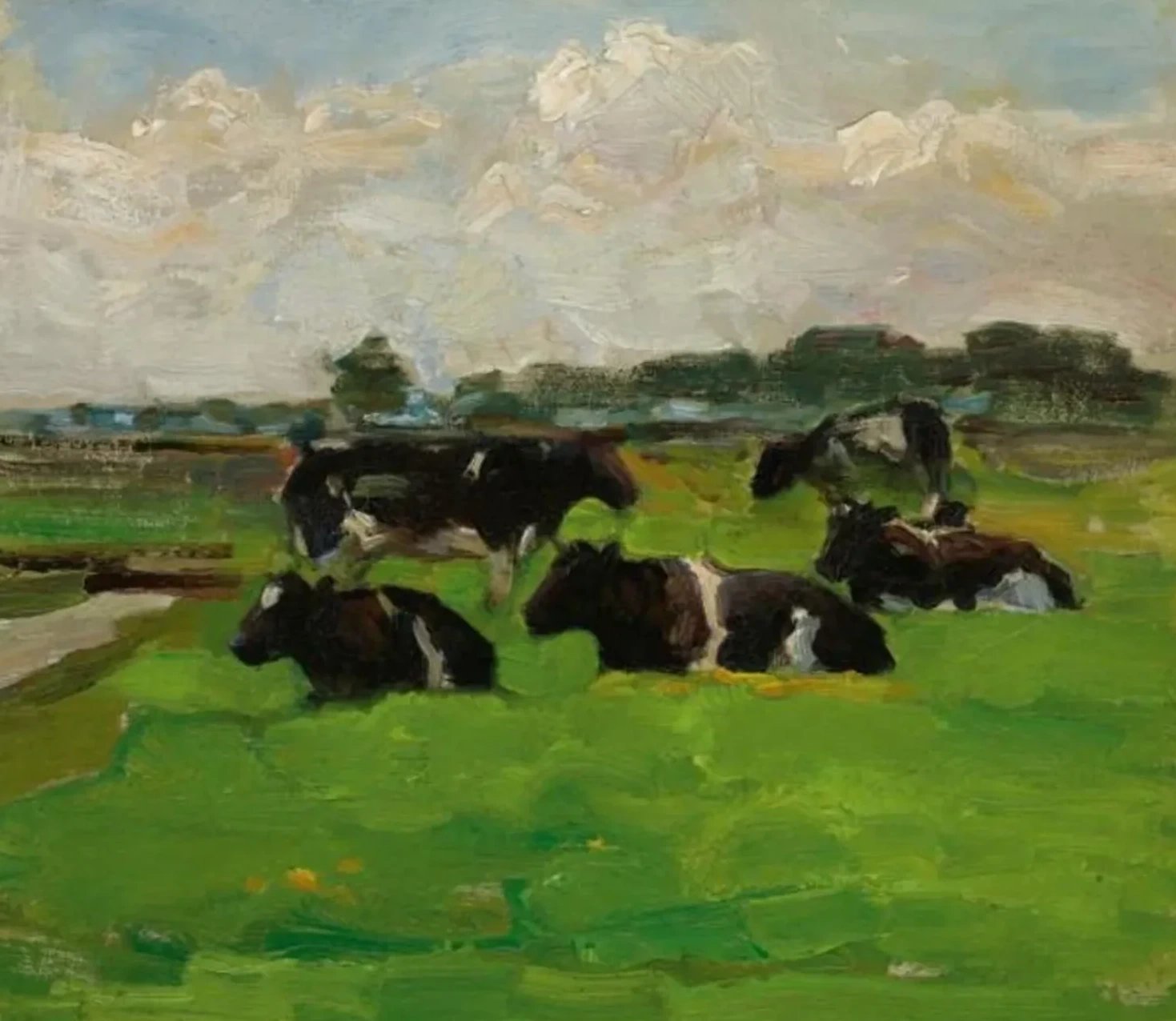 Polder landscape with group of five cows, Piet Mondrian