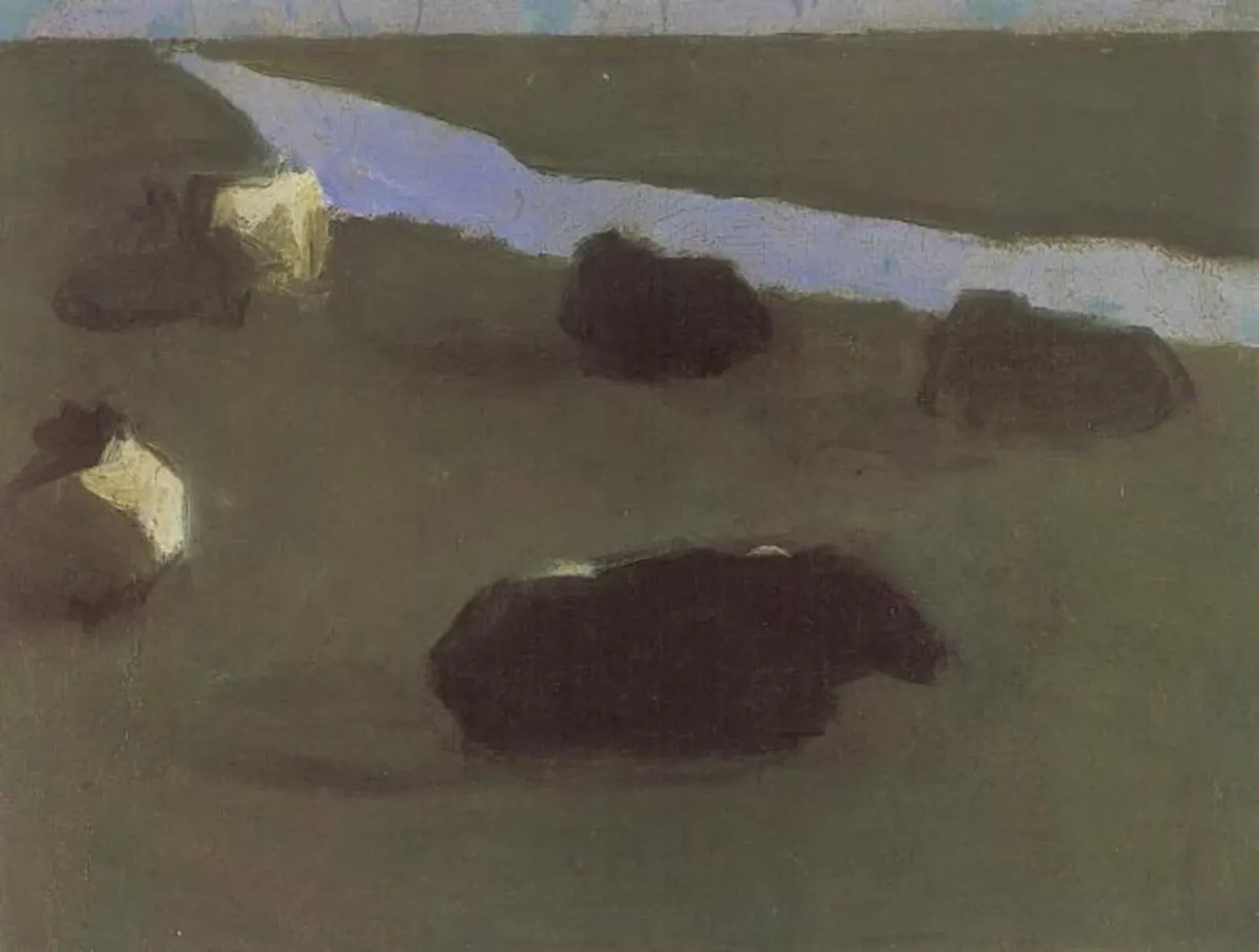 Polder landscape with irrigation ditch and five cows, Piet Mondrian