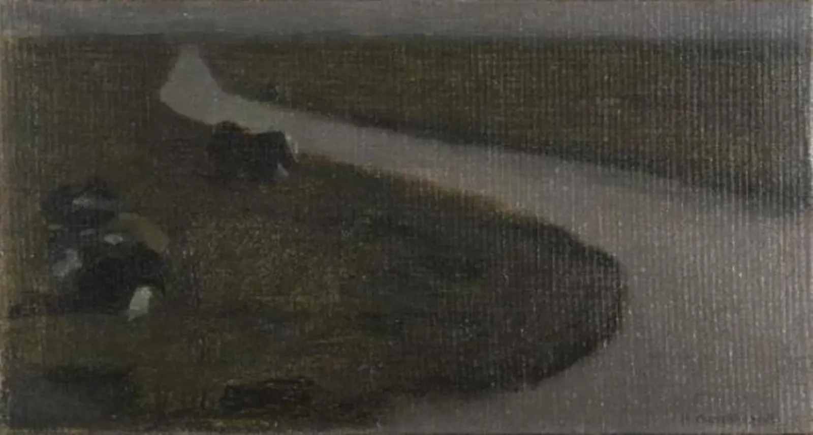 Polder landscape with irrigation ditch and two cows, Piet Mondrian