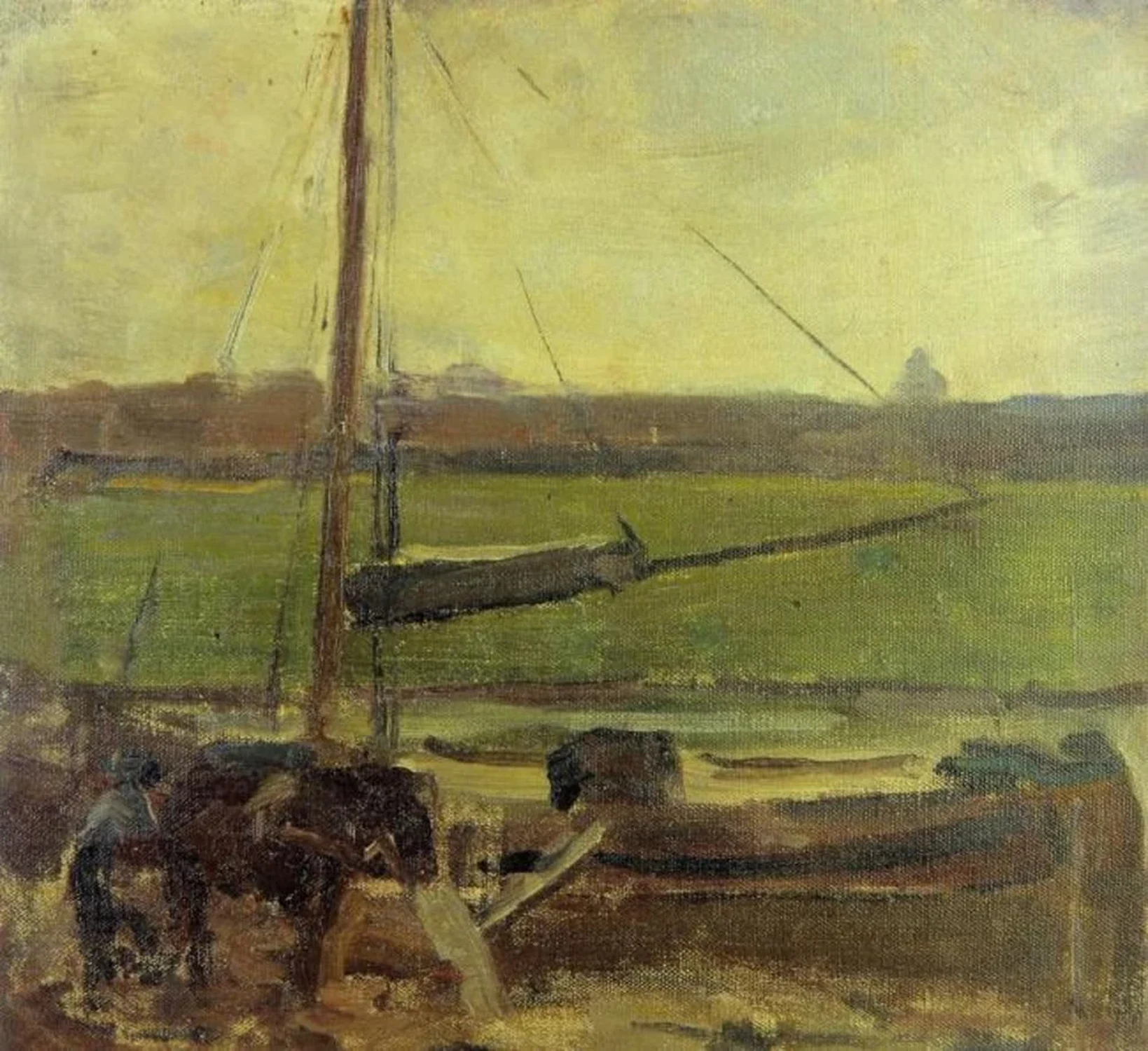 Polder with moored boat near Amsterdam II, Piet Mondrian