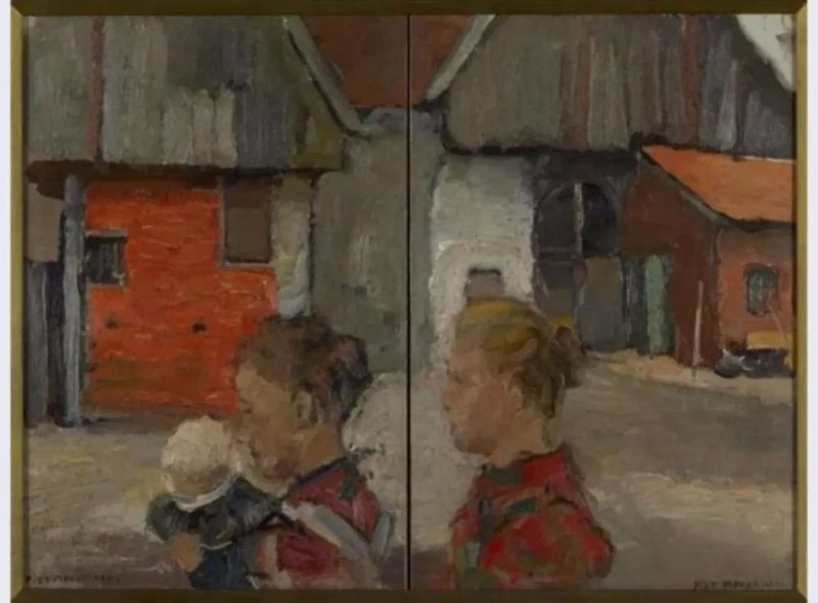 Rear gables of farm buildings with figures, Piet Mondrian