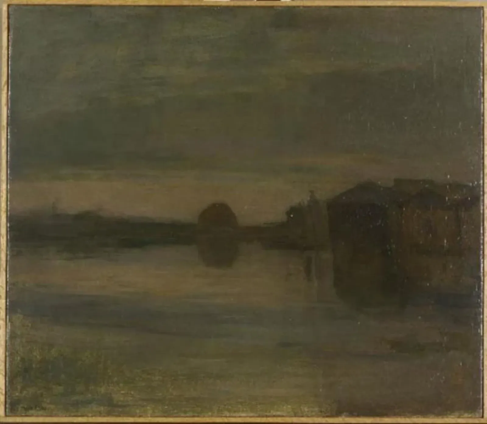 Riverscape in the evening, buildings at right, Piet Mondrian