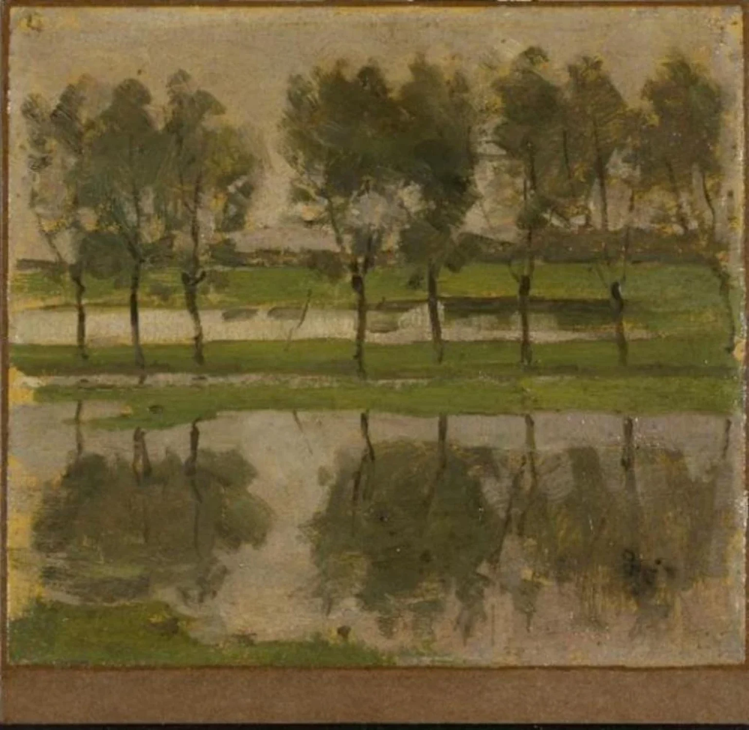 Row of eight young willows reflected in the water, Piet Mondrian