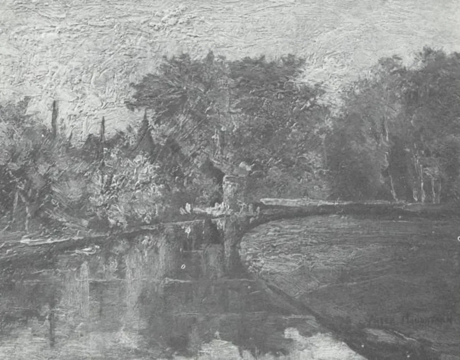 Stream bordered by wooded landscape, Piet Mondrian
