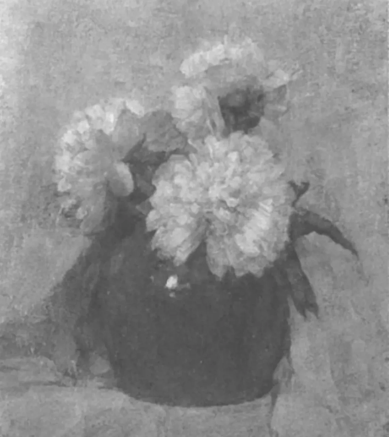 Trois fleurs de chrysanthème dans un pot rond, Piet Mondrian