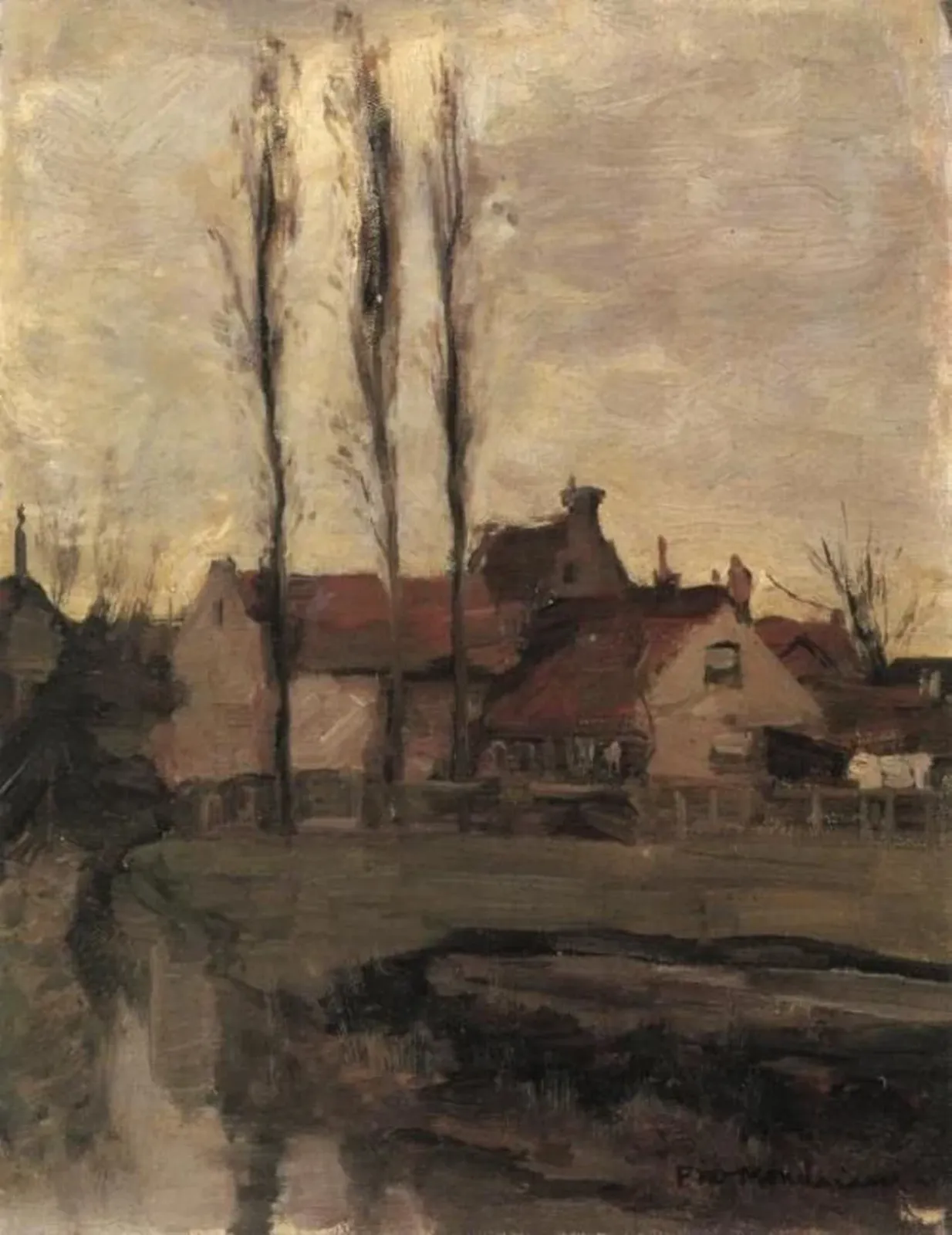 Three Italian poplars and buildings, Piet Mondrian