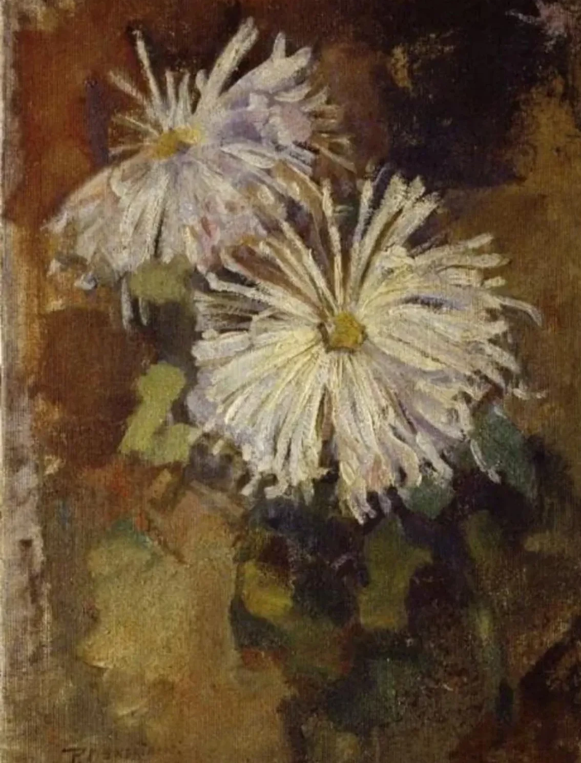 Two chrysanthemum blossoms, Piet Mondrian