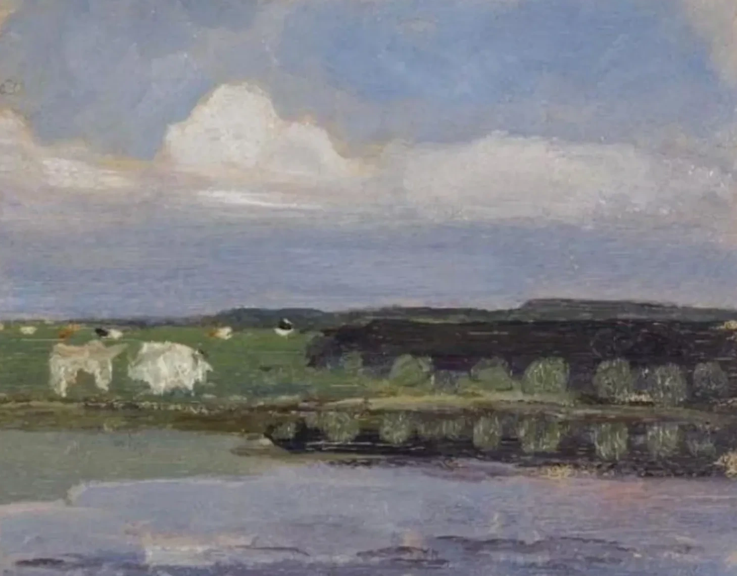 Watercourse, field with cows and sky with cloud, Piet Mondrian