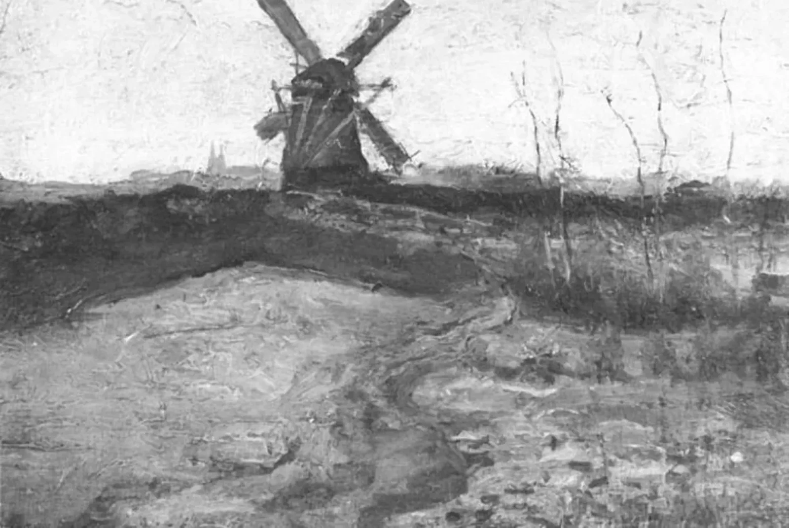 Windmill with church towers in the distance, Piet Mondrian