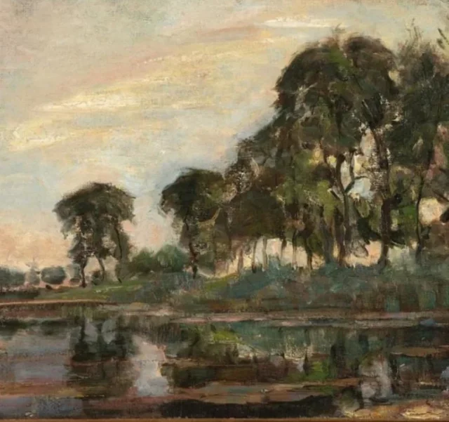 ポプラのあるヘイン川の湾曲、離れた三本