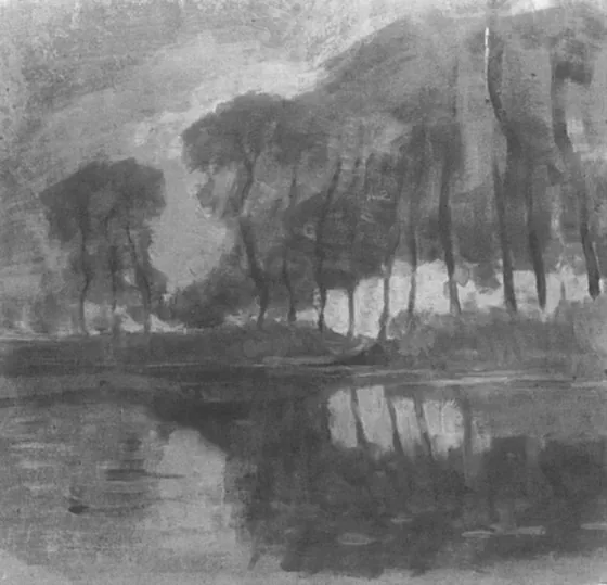 Bend in the Gein with poplars, three isolated