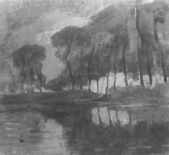 Bend in the Gein with poplars, three isolated