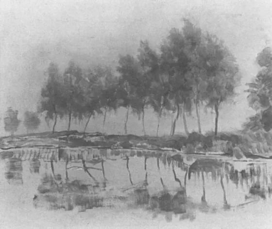 Bend in the Gein with row of eleven poplars I