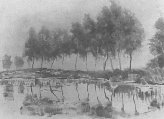 Bend in the Gein with row of eleven poplars I