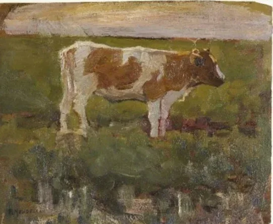 Brown and white heifer