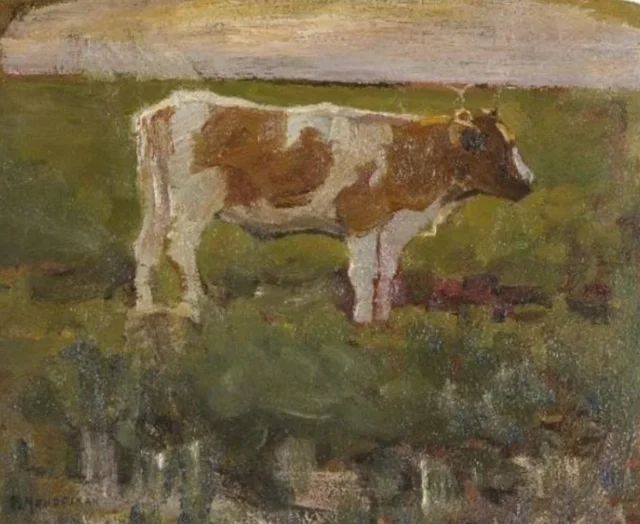 Novilla marrón y blanca