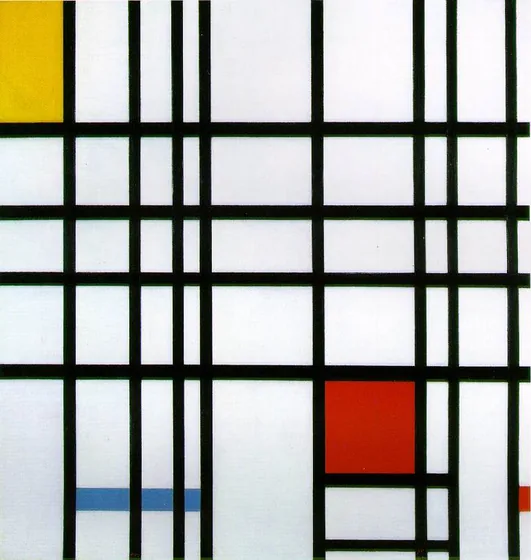 Composition avec jaune, bleu et rouge