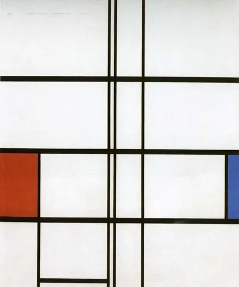 Composition en blanc, rouge et bleu