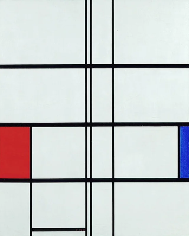 Composición en blanco, rojo y azul