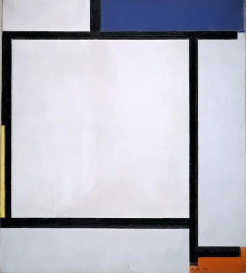 Composition with blue, black, yellow and red