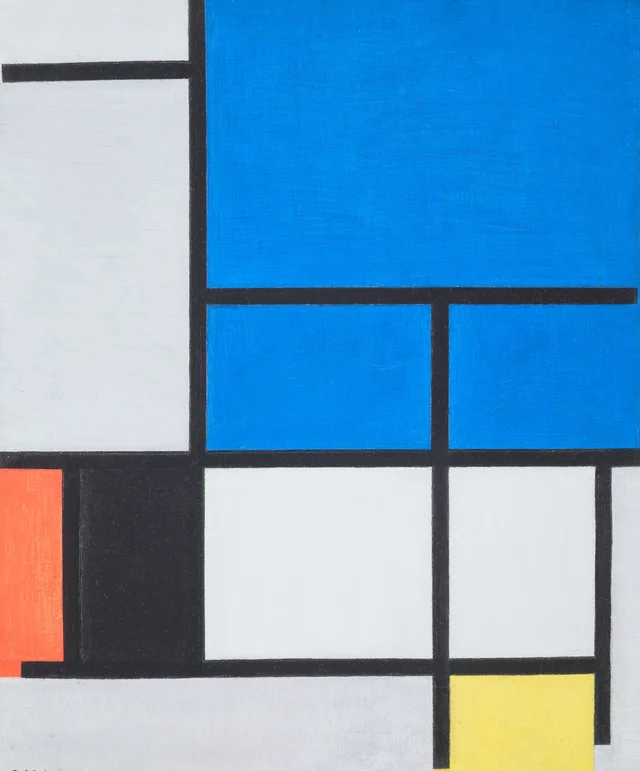 Composición con gran plano azul, rojo, negro, amarillo y gris, Piet Mondrian