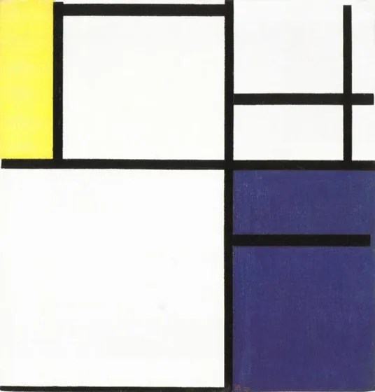 Composition with yellow, blue, and blue-white