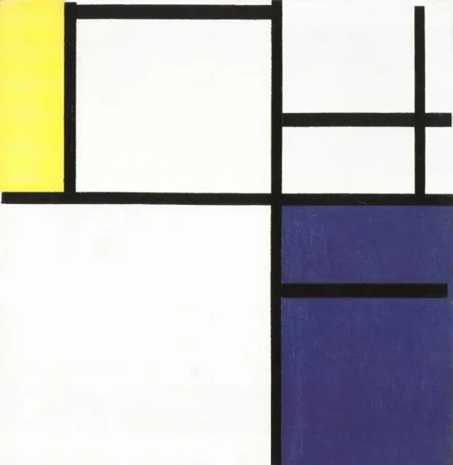 Composición con amarillo, azul y azul-blanco, Piet Mondrian