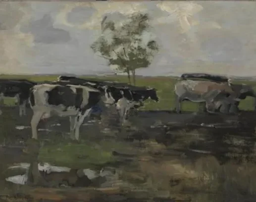 Cows in a meadow with tree