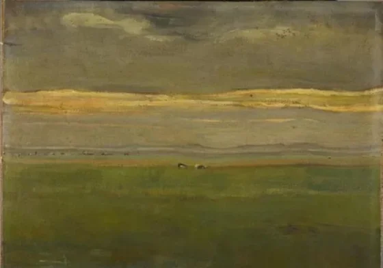 Evening landscape with cows