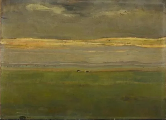 Paisaje de atardecer con vacas