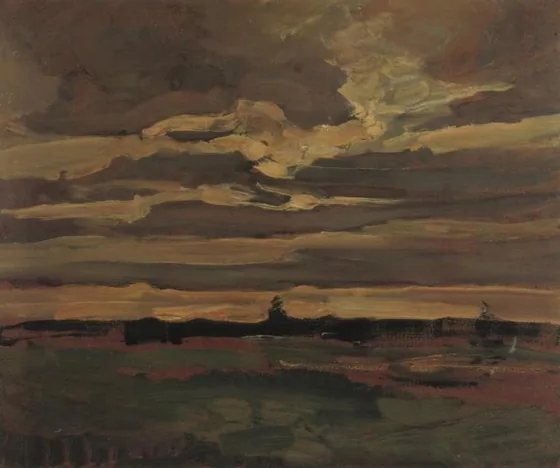 Evening sky with luminous cloud streaks