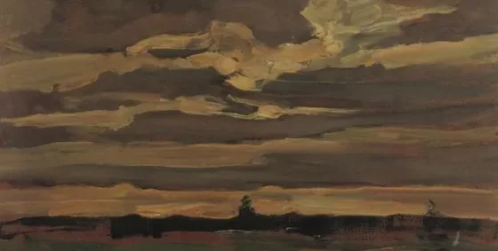 Evening sky with luminous cloud streaks