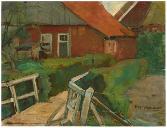 Farm buildings with bridge