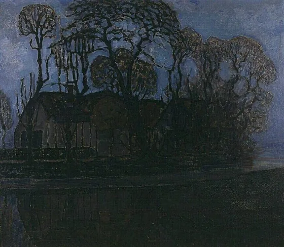 Farm in Duivendrecht at evening